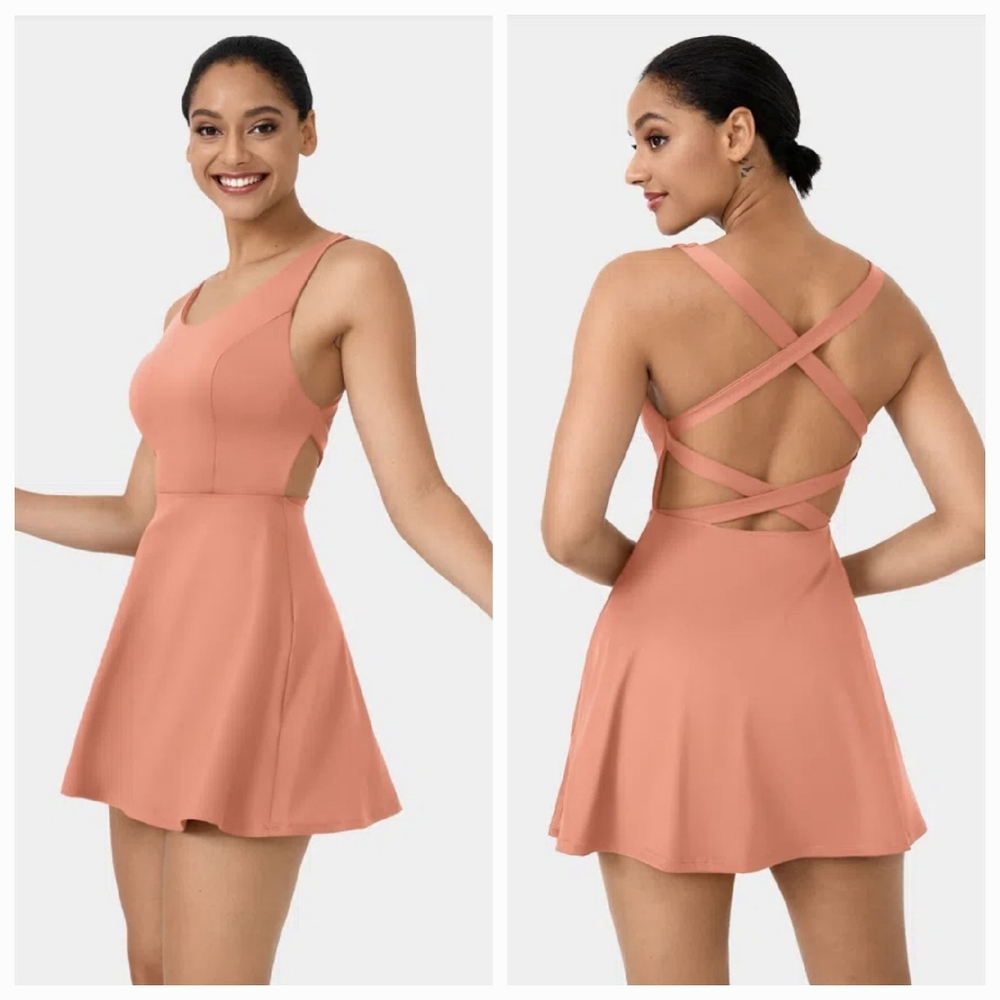 HALARA Crisscross Backless Plain 2-Piece Barre Ballet Dance Flared Dress! Size L